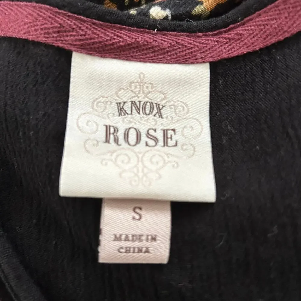 Knox Rose Black Embroidered Boho Tassel Tank Top Small Velvet Yoke - Picture 4 of 8